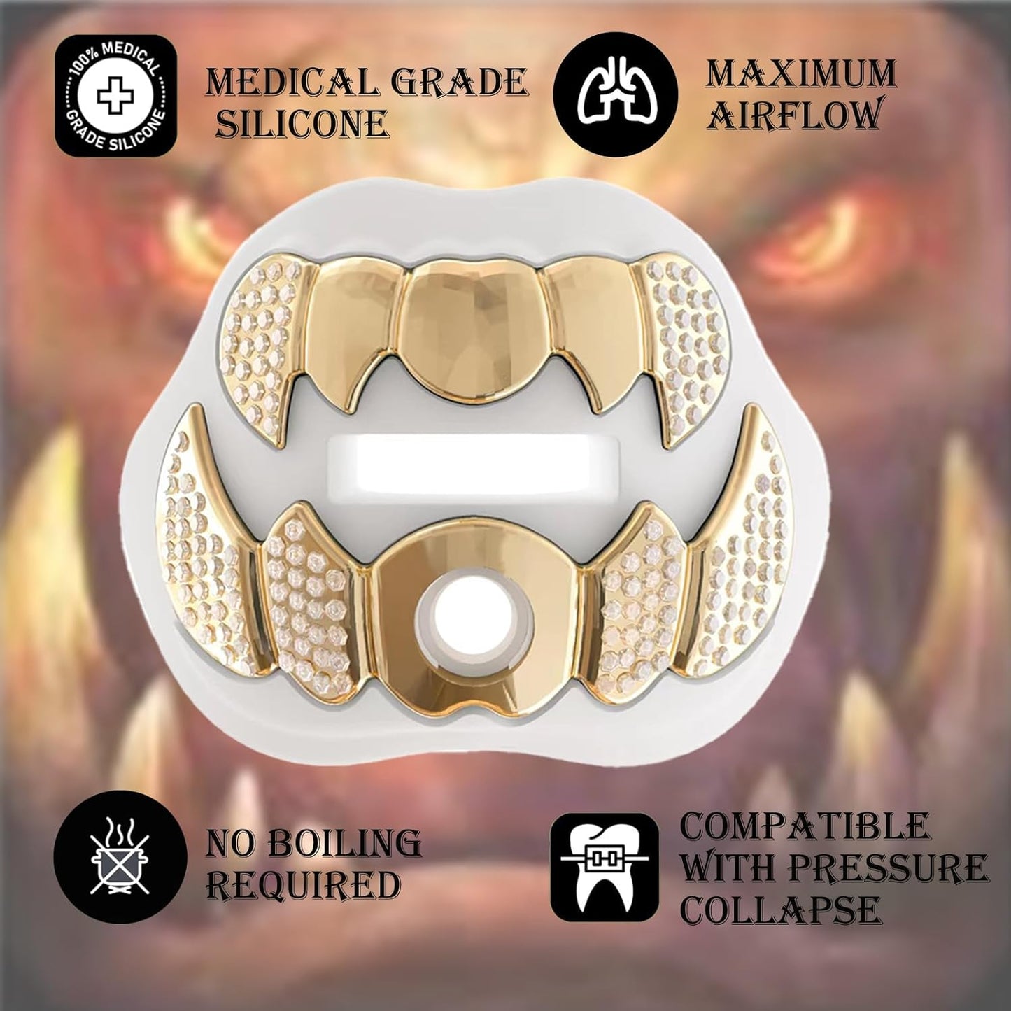 LeCool Football Mouth Guard with Connected Strap- 3D Beast Chrome Adult and Youth Mouth Guard-Mouth Piece for Sports for Maximum Air Flow and Teeth Protection