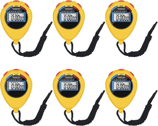 6 Pack Multi-Function Electronic Digital Sport Stopwatch Timer, Large Display with Date Time and Alarm Function,Suitable for Sports Coaches Fitness Coaches and Referees (Yellow)