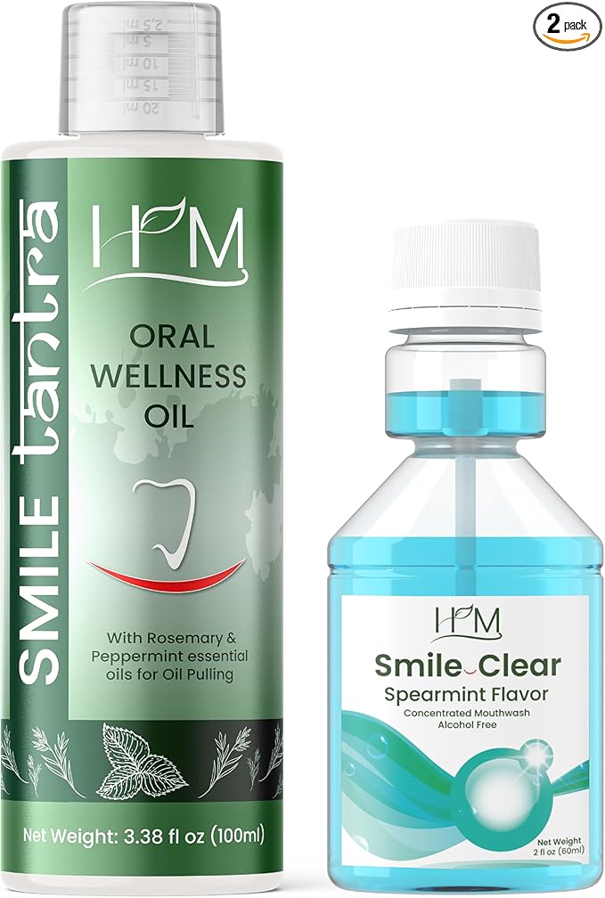 Smile Plus - Oral Wellness Oil (Rosemary and Peppermint) Essential Oils for Oil Pulling - 3.38FL Oz Whitening + Concentrated Mouth Wash, Travel Size - Spearmint Flavor - 60ML (2FL Oz)