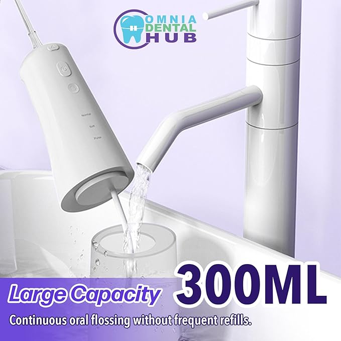 1 PC Water Dental Flosser Cordless for Teeth Cleaning by Omnia ONE | 3 Modes Oral Irrigator with 2 Jet Tips 300ML Braces Flossers Cleaner | Portable IPX7 Waterproof for Home Travel