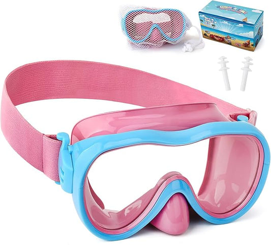 Kids Swim Goggles 180° Snorkel Diving Mask with Nose Cover, Anti-Fog Kids Swimming Goggles with Elastic Fabric Strap for Kids Boys Girls