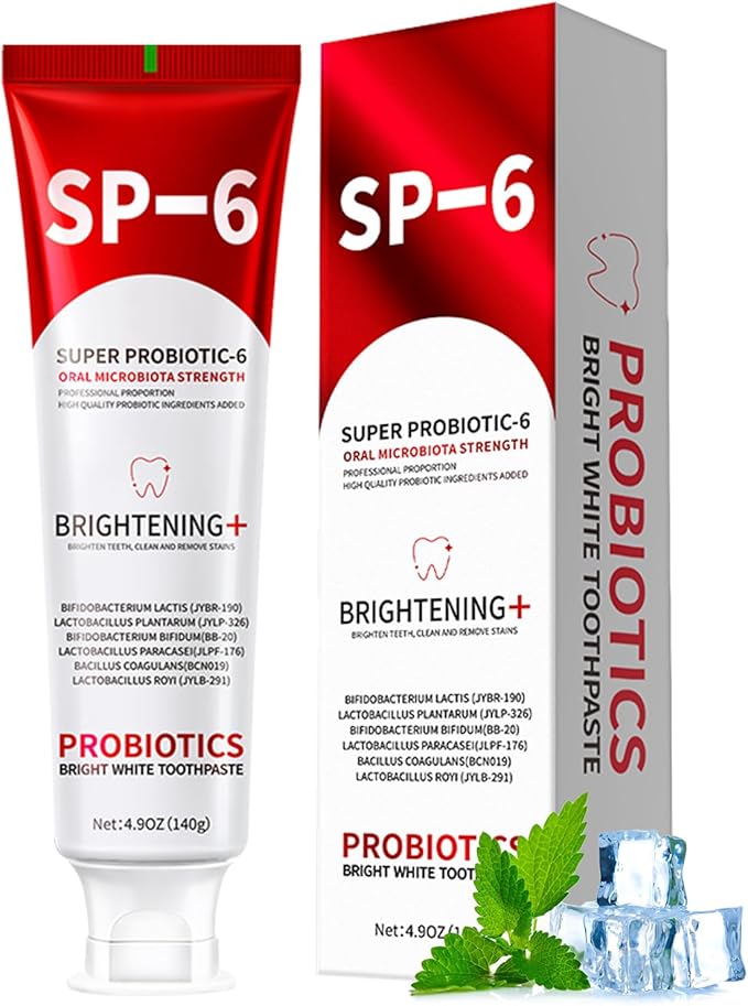 SP-6 Probiotics Whitening Toothpaste - Probiotics for Teeth Whitening and Gum Health - Enamel-Safe, Fluoride-Free, Double Mint Flavor,Fresh Breath (1)