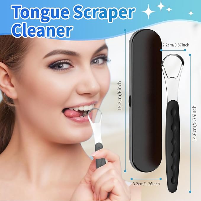 4-Pack Colorful Tongue Scraper for Adults with Travel Case, Stainless Steel, Metal Tongue Brush for Bad Breath, Oral Hygiene Tool, Easy to Use & Portable