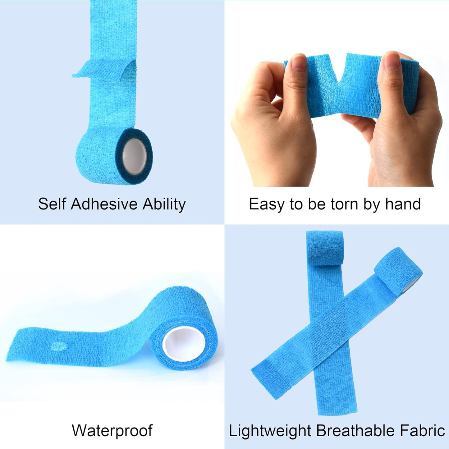 15 Pack Cohesive Wrap 2 Inch x 5 Yards Self Adherent Vet Tape for Pets, Elastic Self Adhesive Bandage Wrap for Sports, Finger, Wrist, Ankle (Blue)