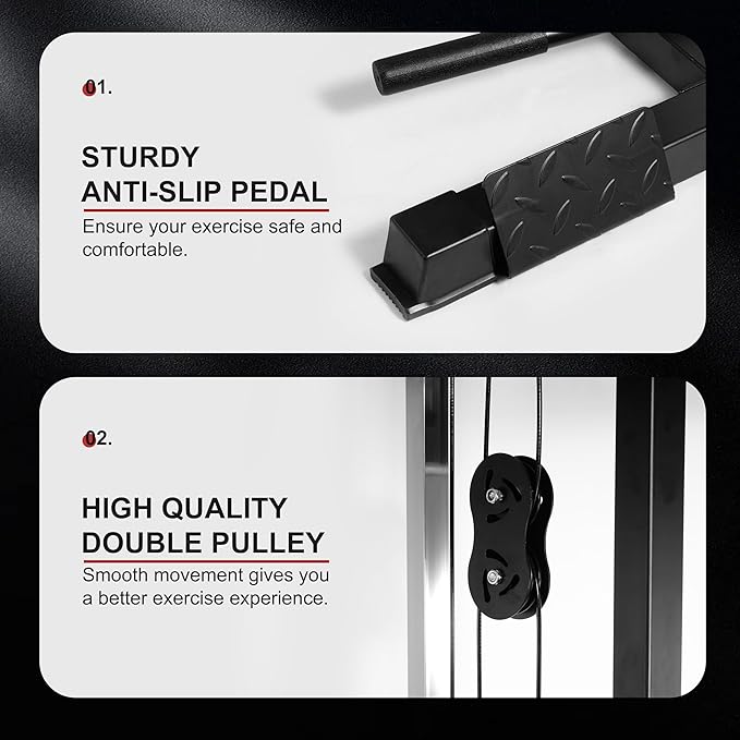 LAT All-in-one Machine with High and Low Pulley Station, LAT PullDown and LAT Row Cable Machine, LAT Tower with Adjustable Leg Support for Home Gym Total Body Training