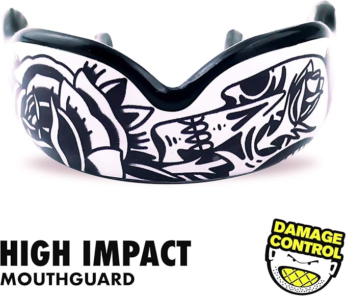 DAMAGE CONTROL High-Impact Mouth Guard – Sports Mouthguard for Boxing, Football, Hockey, Lacrosse & Basketball, Protects Teeth & Jaw, Protective Mouthpiece for Adults & Youth (Women, Blackarts 2.0)