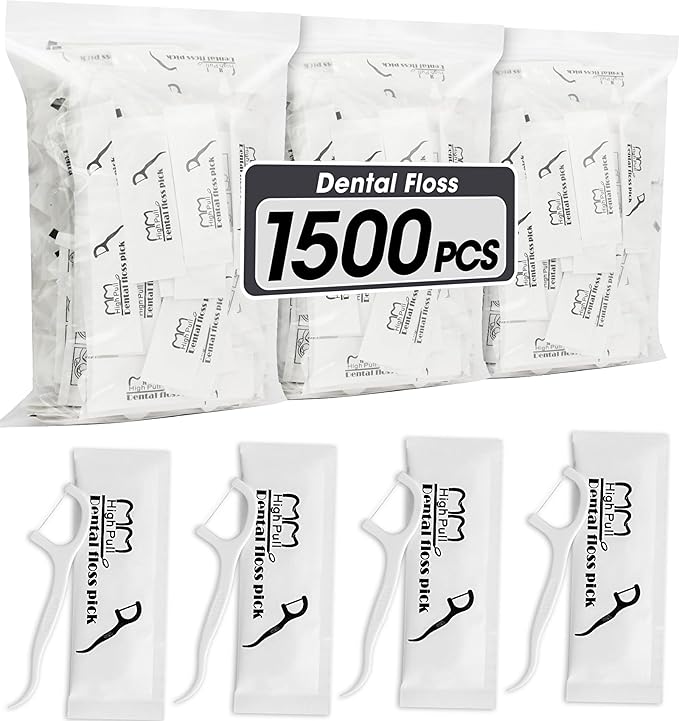 AZEN 1500 Count Dental Floss Bulk, Individually Wrapped Floss Picks, Toothpicks Flossers for Adults, Ideal Travel Flossers for Deep Cleaning