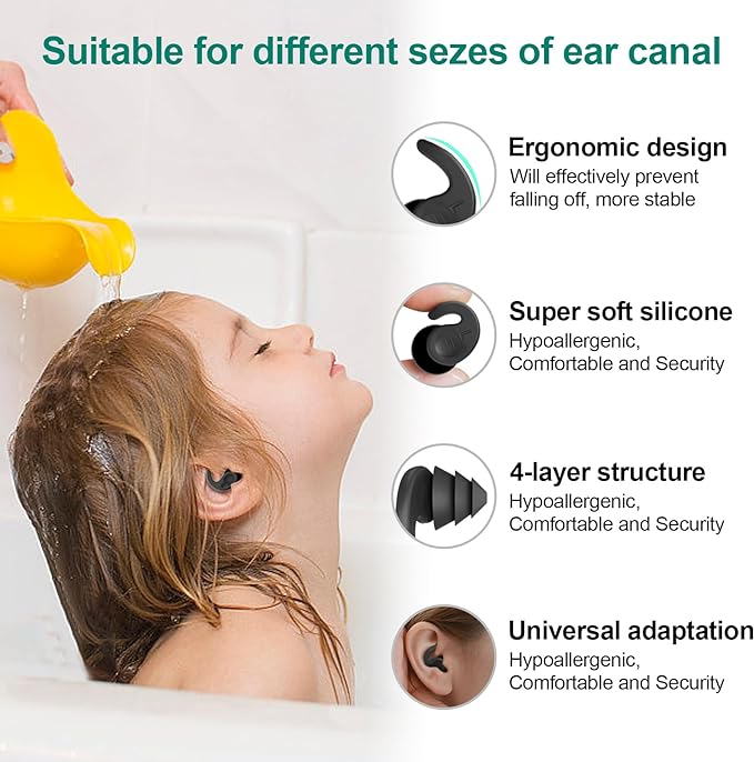 Kids Swimming Ear Plugs,3 Pairs Waterproof Reusable Silicone Child Swim Earplugs for Swimming Surfing Bathing Showering,Small Children Water Ear Plugs Suitable for Boys and Girls (Kids 4-12 Years Old)