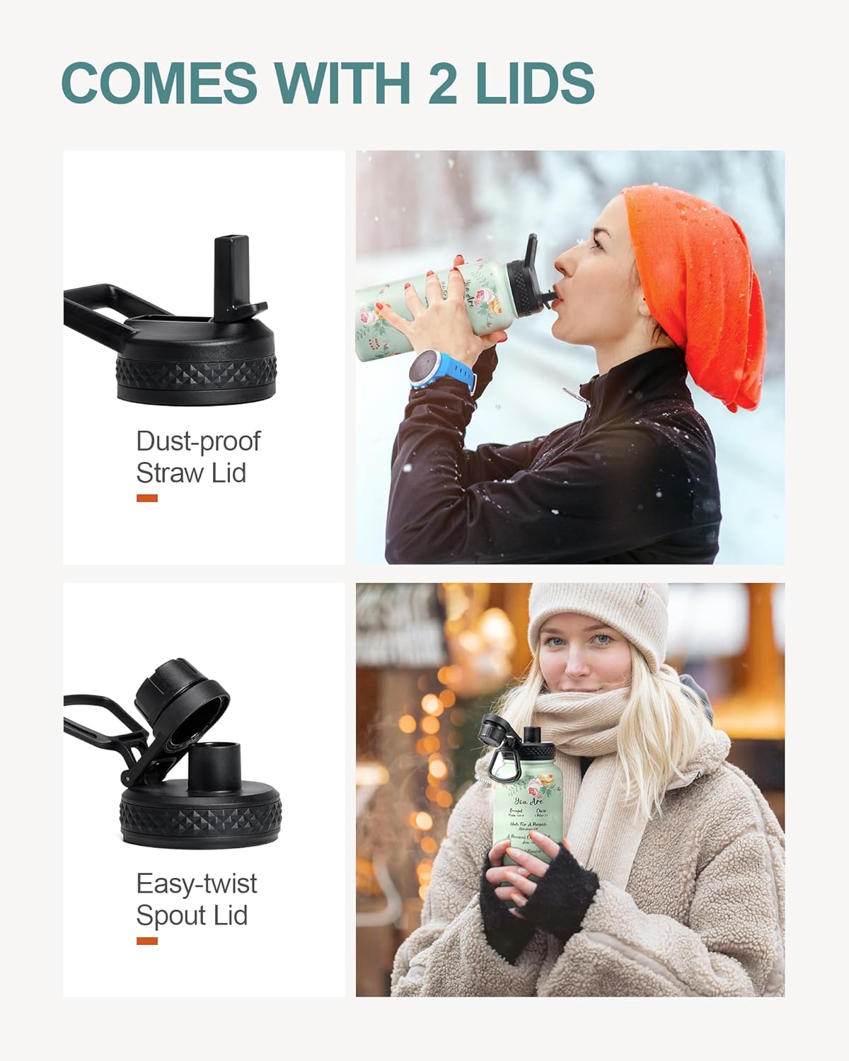 32oz Insulated Water Bottle,Stainless Steel Vacuum Water Bottle, BPA-Free & Leakproof -with Paracord Handle,Strap,Straw Spout Lids, Water Jug for Gym Sports,Christmas Gifts for Women