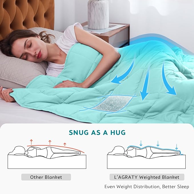 L'AGRATY Weighted Blanket - 60"x80" 15lbs Cooling Breathable Heavy Blanket Microfiber Material with Glass Beads for Adult All-Season Summer Fall Winter Soft Thick Comfort