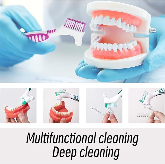 Denture Brush Dual Head Toothbrushes False Teeth Brush Denture Cleaning Kit Toothbrush (Orange Blue)