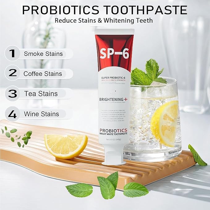 Sp-6 Probiotic Whitening Toothpaste, Sp-6 Super Whitening Toothpaste, containing whitening Teeth and Gum Health, Fresh Breath and Mint Flavor Enhancement Formula。 (3PC)