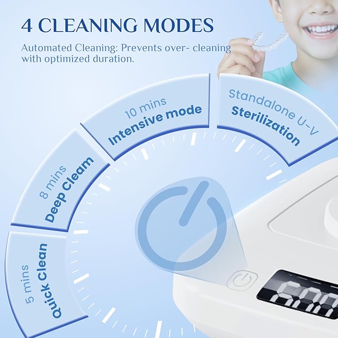 Retainer Cleaner Machine, Jewelry Cleaner Ultrasonic machine for Mouth Guards, Jewelry, Rings, Invisalign Cleaner, Detachable Design with Digital Timer & 4 Cleaning Modes, 2025