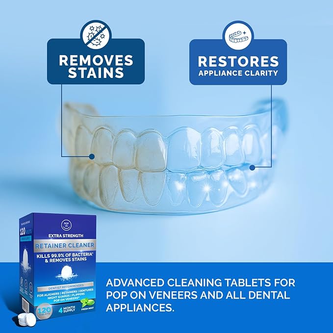 Retainer Cleaner Tablets for Invisalign Approved for Ultrasonic Cleaners -240 Denture Cleaning Tablets for Aligners, Night Guard, Mouth Guard - Denture Cleaner Tablets 8-Month Supply