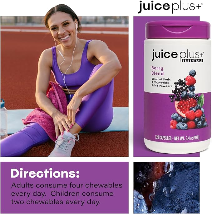 Juice Plus+ Berry Blend Soft Chews - Tasty, Vegan Gummies for All Ages - Nutrients from 12 Superfood Ingredients Including Elderberry, Raspberry, Bilberry, Blueberry & More - 120 Chewables