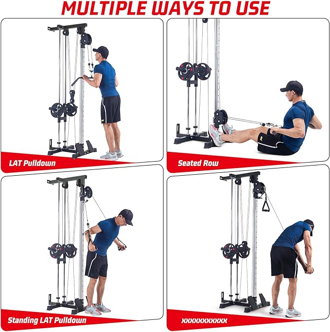 LAT Pulldown Machine, Multi-Functional Cable Machine with High and Low Pulley Station, Row Cable Machine Home Gym with Leg Support, Tricep Workout Equipment