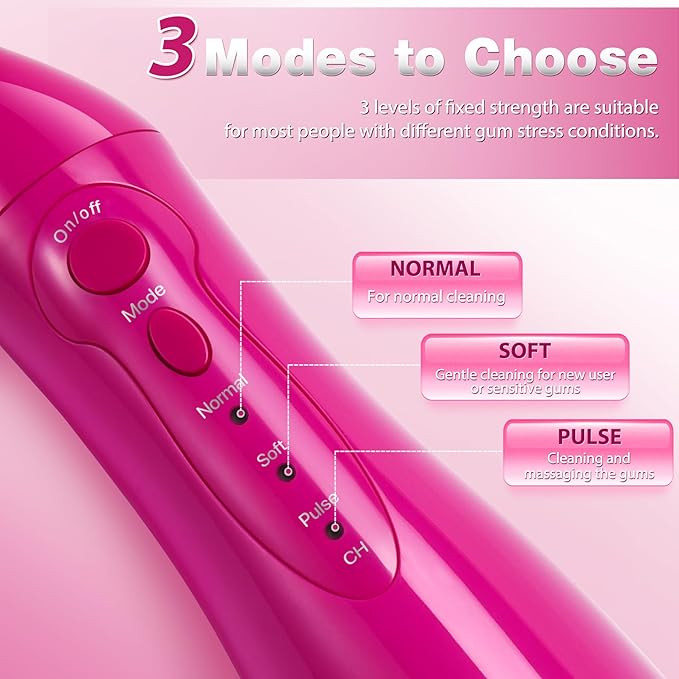 TOVENDOR Electric Water Dental Flosser Teeth Pick, Cordless Flossers Oral Irrigator IPX7 Waterproof 300ML Rechargeable Travel Water Teeth Cleaner with 5 Tips for Home Braces Care Gums Deep Cleaning