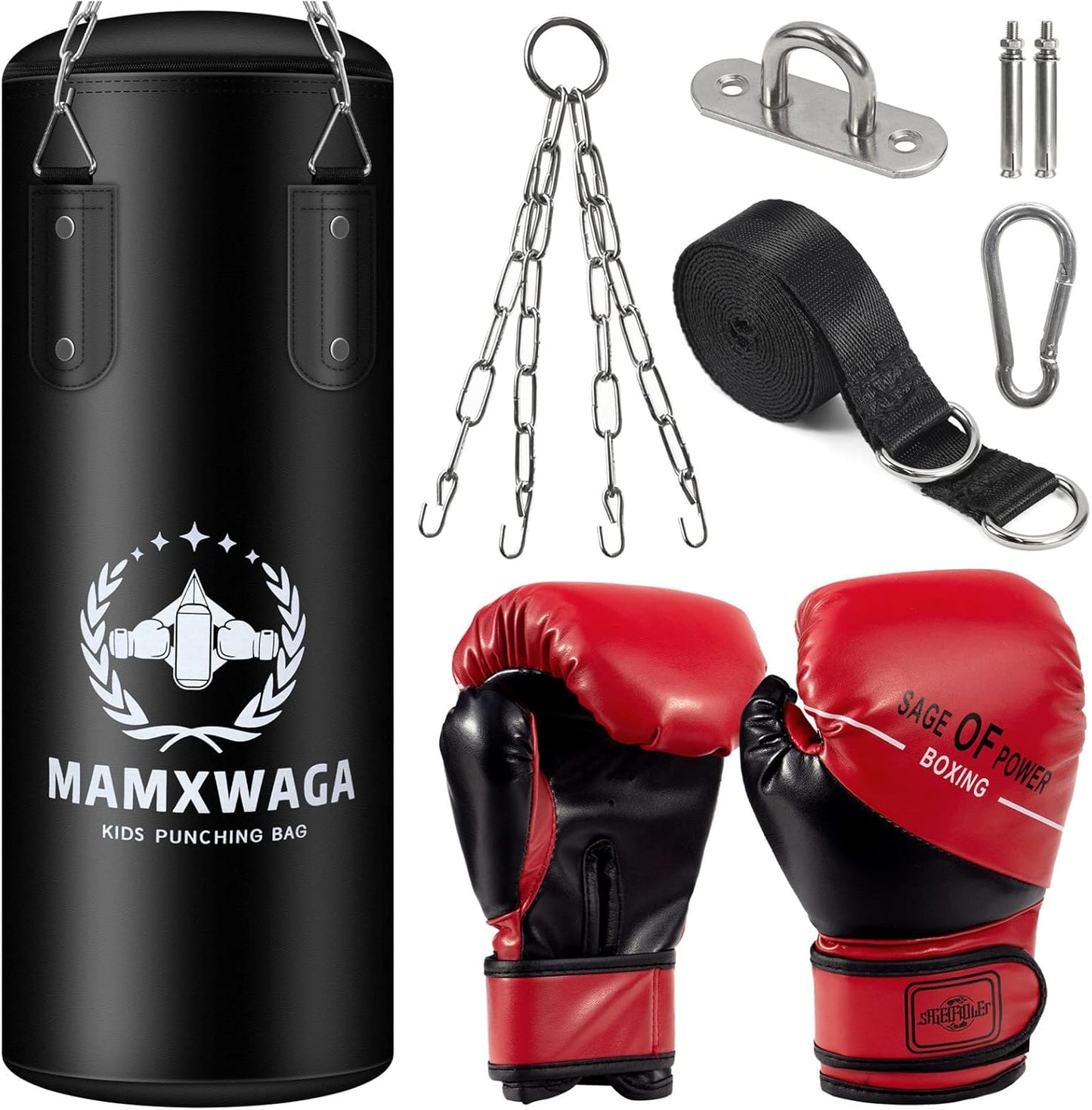 Kids Punching Bag Set Unfilled, Hanging Boxing Bag Kickboxing Bag with Boxing Gloves, Kids Boxing Set for 3-12 Years, for Youth Karate Muay Thai Kick Taekwondo Training