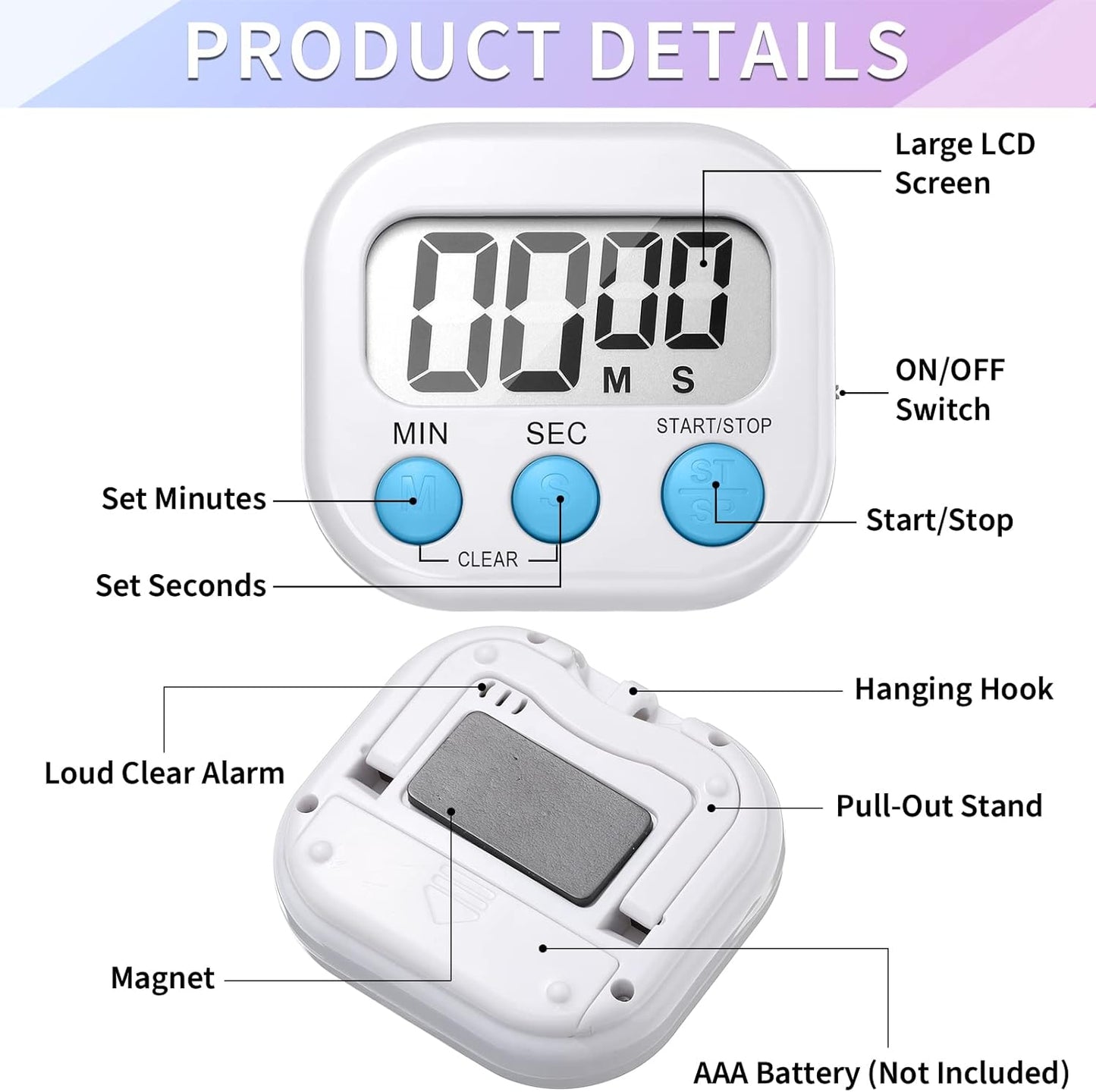 Macarrie 72 Pcs Digital Kitchen Timer Bulk Magnetic Timers for Classroom LCD Display Loud Alarm Electronic Timer Minute Second Clock Timer for Teacher Exercise Cook Baking
