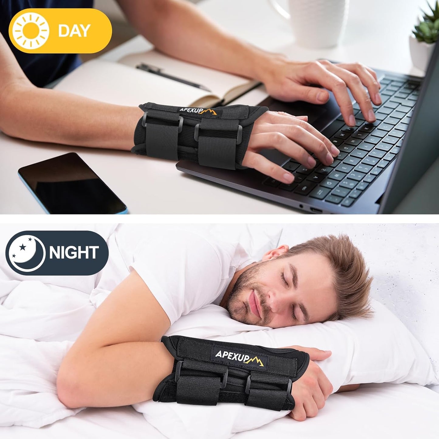APEXUP Wrist Brace for Carpal Tunnel, Night Pain Relief Hand Brace with Adjustable Wrist Wraps and Splint for Men and Women, Ideal for Tendonitis, Arthritis, and Sprains (M, Left)