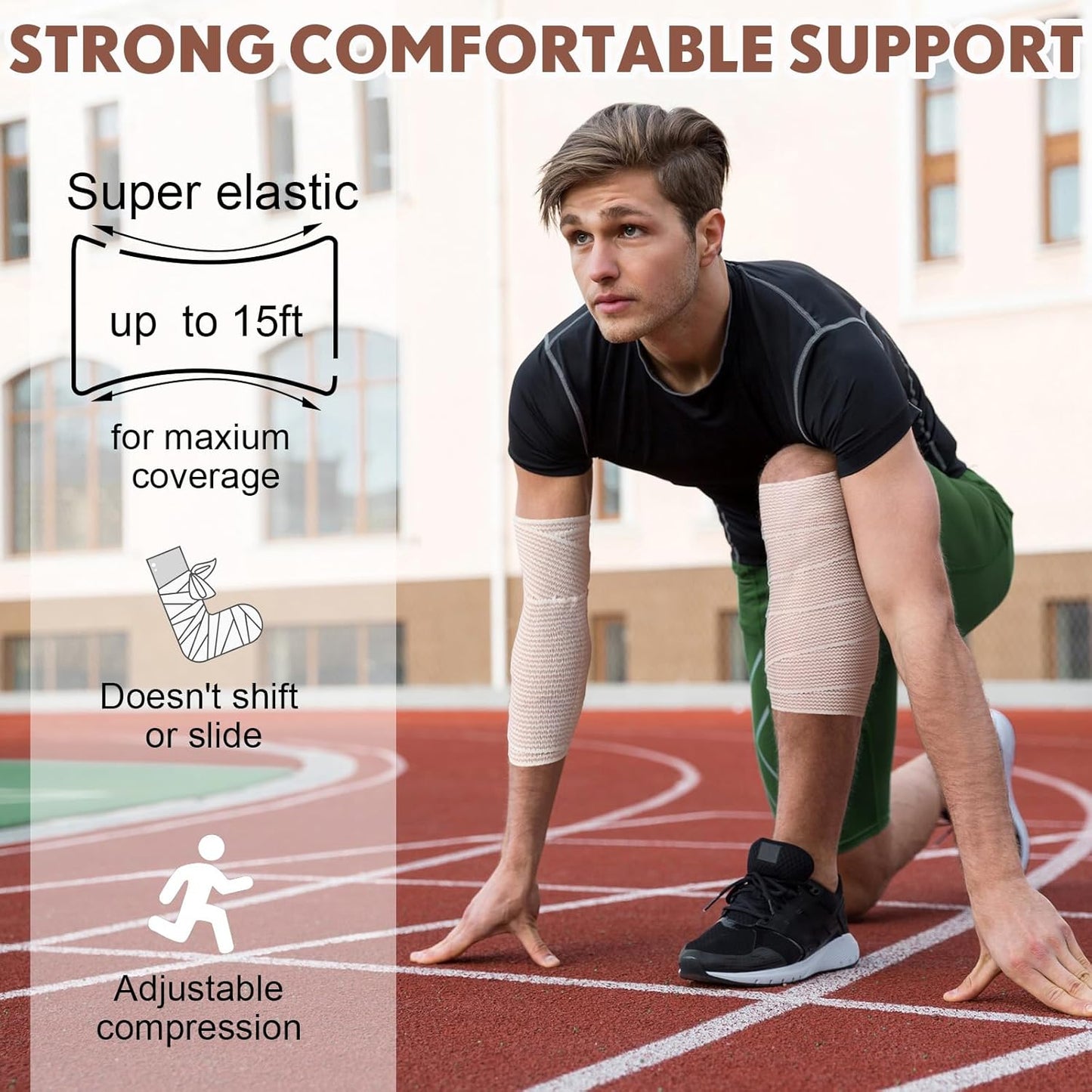 LEIFIDE 36 Pack Compression Bandage Wrap with Self Closure on Both Ends Elastic Bandage for Legs, Knees, Ankles, Wrists, Elbows, Shoulders, Athletic Stretchable Wrap(2 Inch,Yellow Trim)