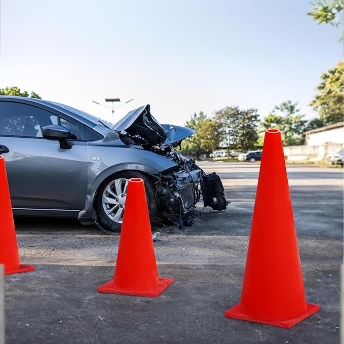6, 9, 12, 18, 28 Inch Sports Training Traffic Cones - Durable Orange Cones for Soccer, Football, Basketball, Agility Drills, Parking, Safety, Road Use (Set of 12)