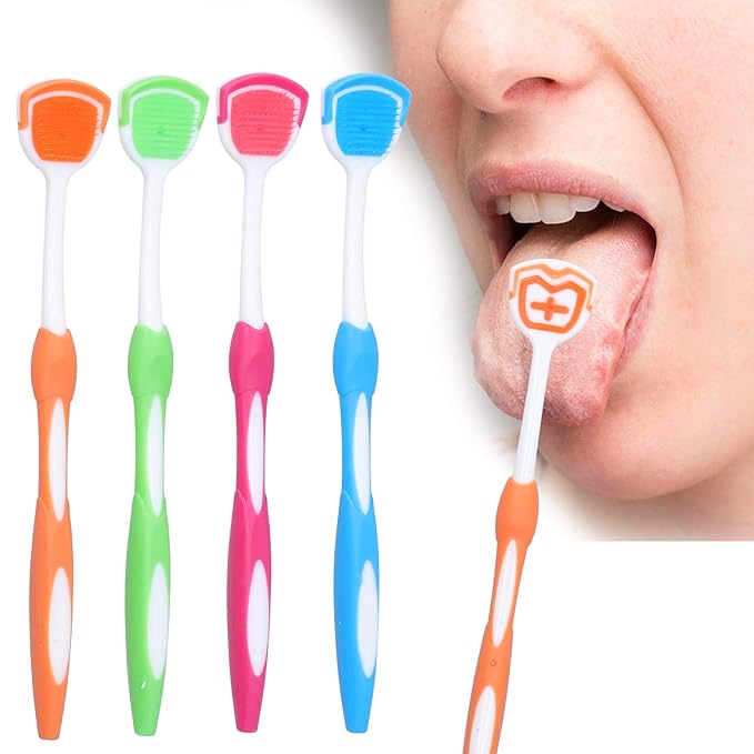 ZJchao 4Pcs/Set Tongue Scraper, Tongue Cleaning Brush Care, Plastic Travel Portable Freshen Tongue Brush Cleaner for Oral Care