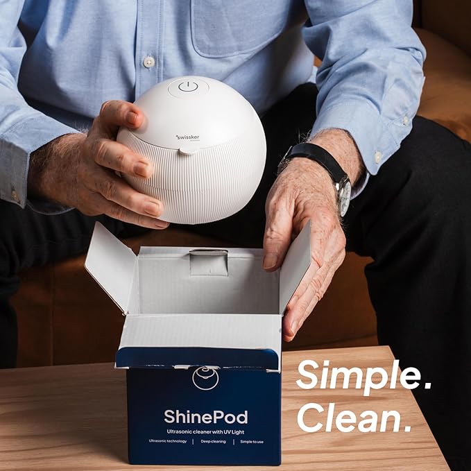 Swissklip ShinePod Ultrasonic Dental Cleaning Pod | Ultrasonic Retainer Cleaner Machine | Mouth Guard Cleaner| Night Guard Cleaner| Aligner Cleaner | Denture Cleaner - White