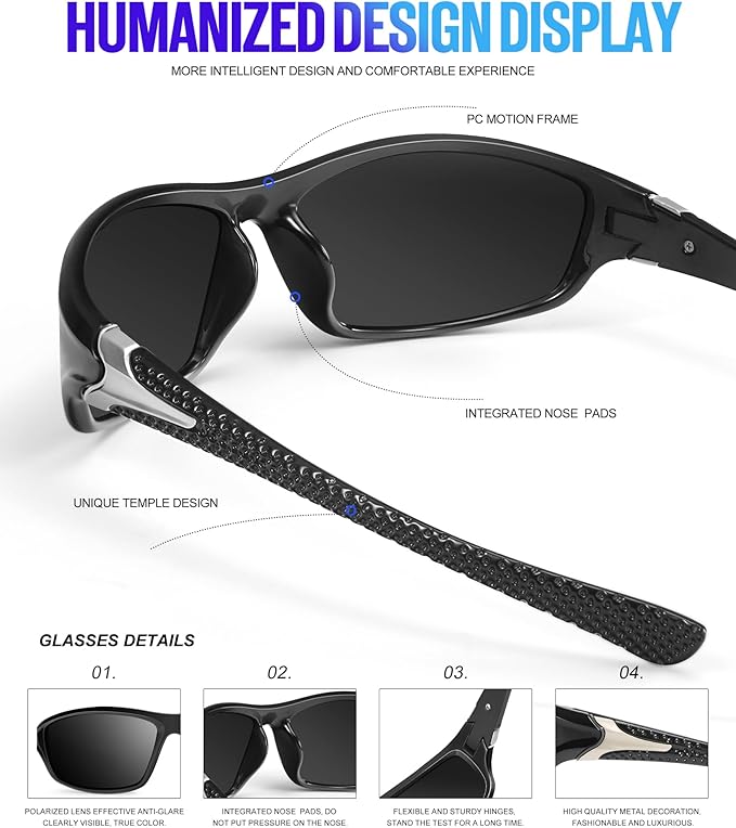 KALIYADI Polarized Sunglasses-Men Sports Sunglassses: Mens Sunglasses with UV Protection for Fishing Driving Cycling Running