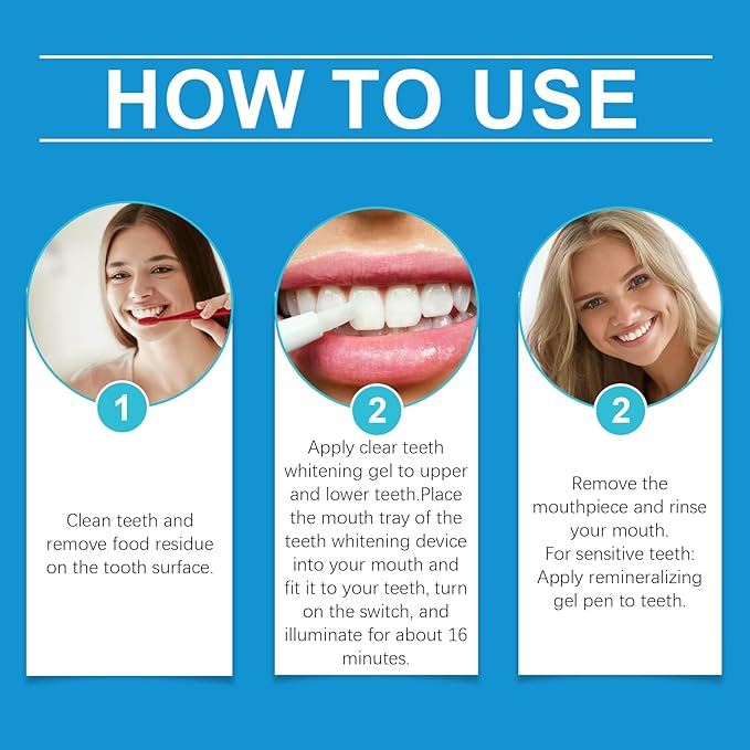 Advanced Technology Teeth Whitening Kit with LED Light, Natural Extracts, Professional Quality