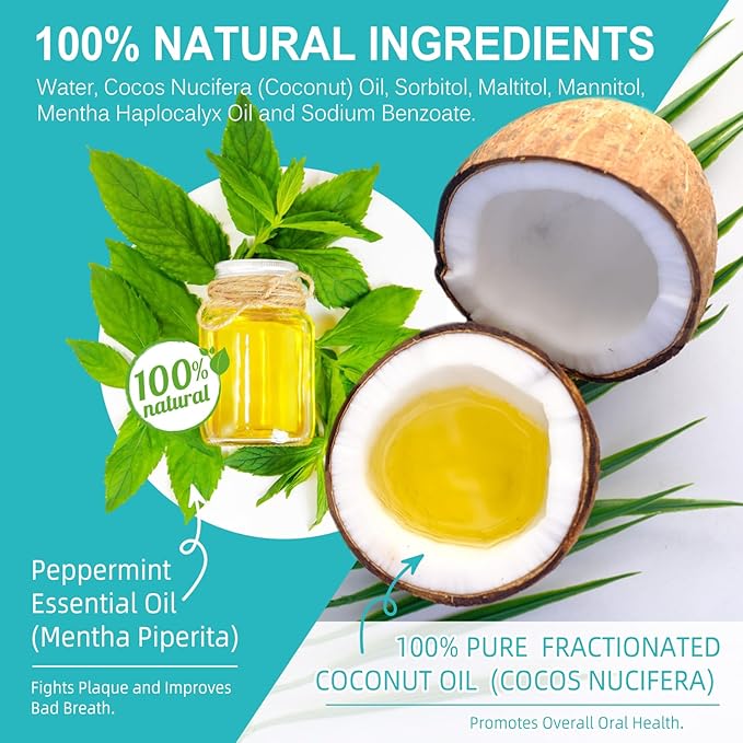 Coconut Pulling Oil, Oil Pulling Travel Sachets 20Pcs, Mint Oil Pulling Mouthwash for Teeth Travel Sizes, Natural Coconut Oil Pulling with Coconut & Peppermint Oil-Mouthwash