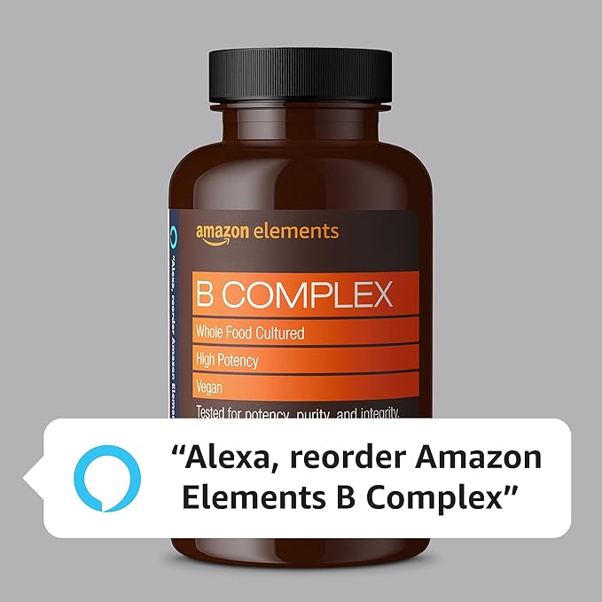 Amazon Elements B Complex, High Potency, 83% Whole Food Cultured, Supports Immune and Normal Energy Metabolism, Vegan, 65 Capsules, 2 Month Supply (Packaging May Vary) (Pack of 2)