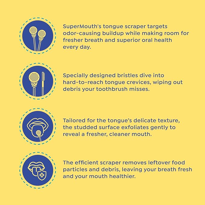 SuperMouth® Single Scoop Tongue Scraper for Toddlers & Kids Ages 2-5 – Dual-Sided Brush & Scraper Removes Odor-Causing Buildup, Fights Bad Breath, Gentle Easy-Grip Design, 3 Scents, Early Oral Care