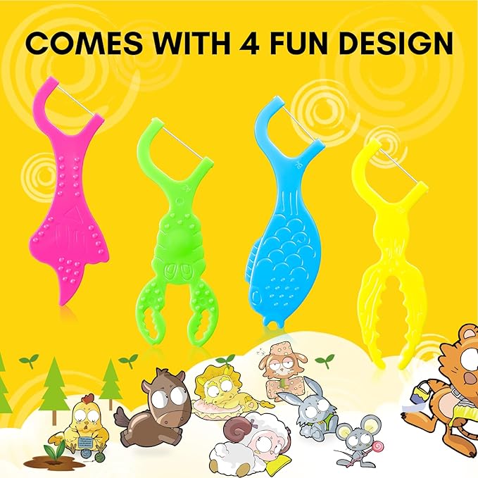 FAMILIFE Kid Floss Picks, 120 Picks Kid's Dental Floss Picks Without Fluoride, Kid Flossers with 4 Travel Handy Cases, Helps to Fight Tooth Decay and Keep Your Kids’ Teeth Clean