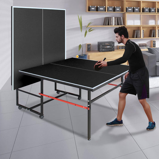 8ft Black Professional MDF Indoor Table Tennis Table with Quick Clamp Ping Pong Net with Two Rackets and Three Balls-Black