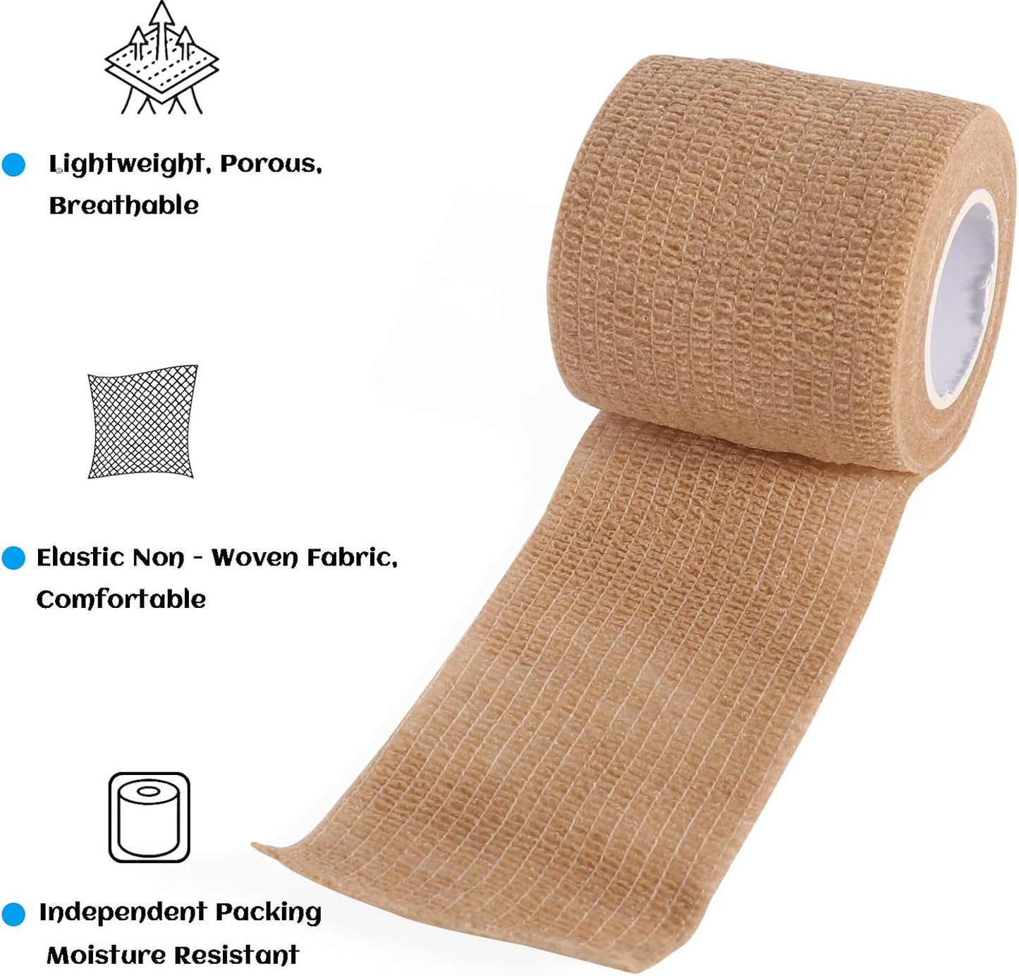 36 Rolls Elastic Self Adhesive Bandage Wrap 2 Inch, Breathable Non Woven Cohesive Bandage, Vet Wrap for Dogs, Ankle Sprains Swelling Medical First Aid Tape, Sports Athletic Tape Brown