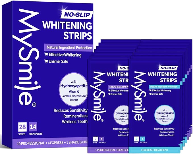 MySmile Teeth Whitening Strips, Hydroxyapatite-Infuse White Strips, Non-Sensitive Teeth Whitening with Soothing Natural Ingredients, Enamel-Safe, Residue-Free, Non-Slip, 14 Treatments Kit (28 Count)