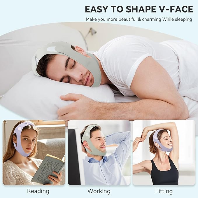 Anti Snore Chin Strap, Snore Stopper with Adjustable Velcro Chin Strap for Sleeping Comfortable Stop Snoring Solution Anti Snoring Devices Breathable and Reusable （Two Couple Outfits） (L)