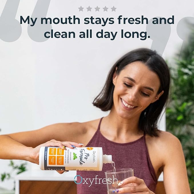 Oxyfresh Pro Formula Fresh Mint Mouthwash – Patented Zinc Mouthrinse for Fresh Breath, Healthy Gums & Bad Breath Treatment for Adults - Dye, Fluoride & Alcohol Free (16 Fl Oz)