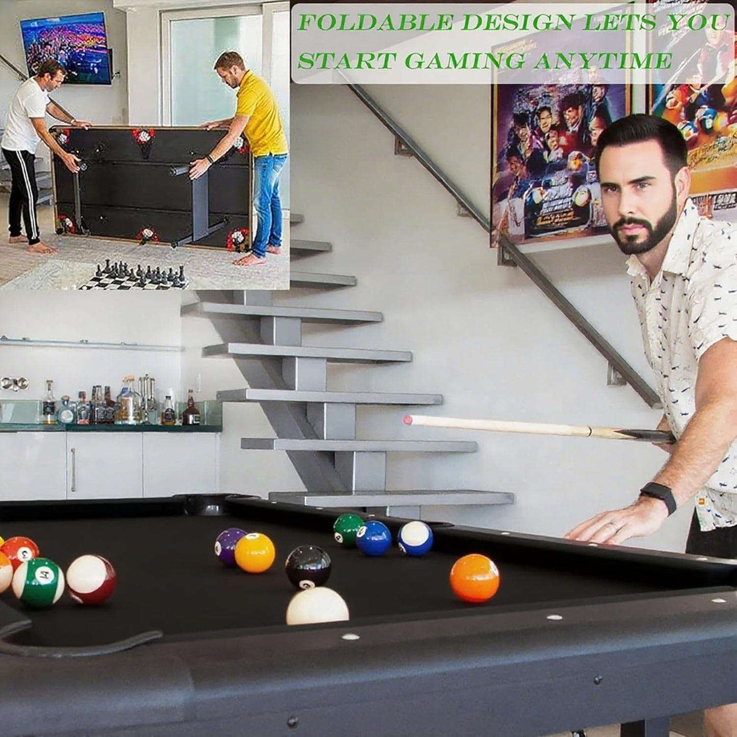 7 FT Portable Folding Pool Table - Complete Billiards Set with Balls, Cues & Accessories - for Game Rooms, Apartments & Offices