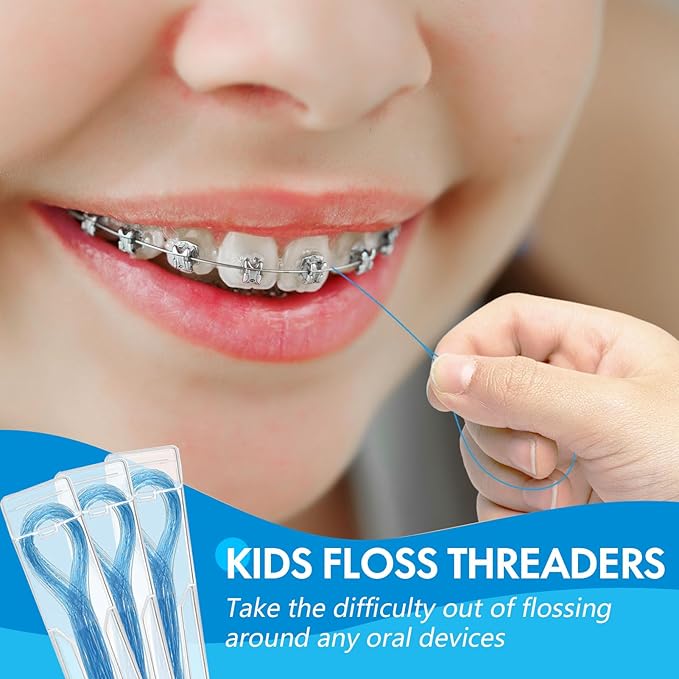 Preteen Kids Floss Threaders, Deep Clean Orthodontic Threader Floss for Braces, Bridges, and Implants 200PCS (4Pack)