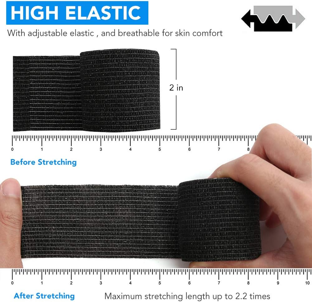 LotFancy Self Adhesive Bandage Wraps, 2 inch x 5 Yards Cohesive Bandages, 14 Pack Non Woven Black Athletic Tapes for Sports