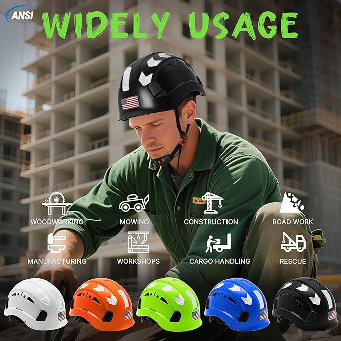 AOLAMEGS Construction Safety Hard Hat - ANSI Z89.1 Type Ι OSHA Approved Safety Helmets with Chin Straps Lightweight Reflective Vented ABS Hard Hats For Men Women Industrial Workwear 6-point Suspension