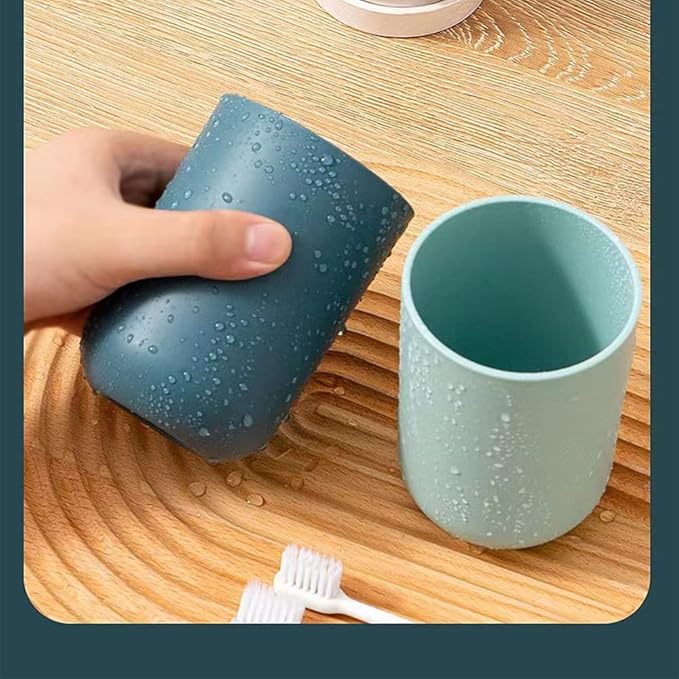 Simple Student Dormitory Plastic Toothbrush Cup Couple wash 2-Piece Set Solid Color Cups 300ml (10 oz) (Dark Blue & Light Blue)