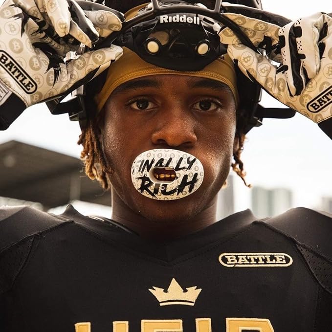 Battle Sports Oxygen Football Mouthguard - Football Mouth Guard with Strap, Superior Airflow & Better Performance, Maximum Breathability, Works with Braces - Beware of Dog/Red