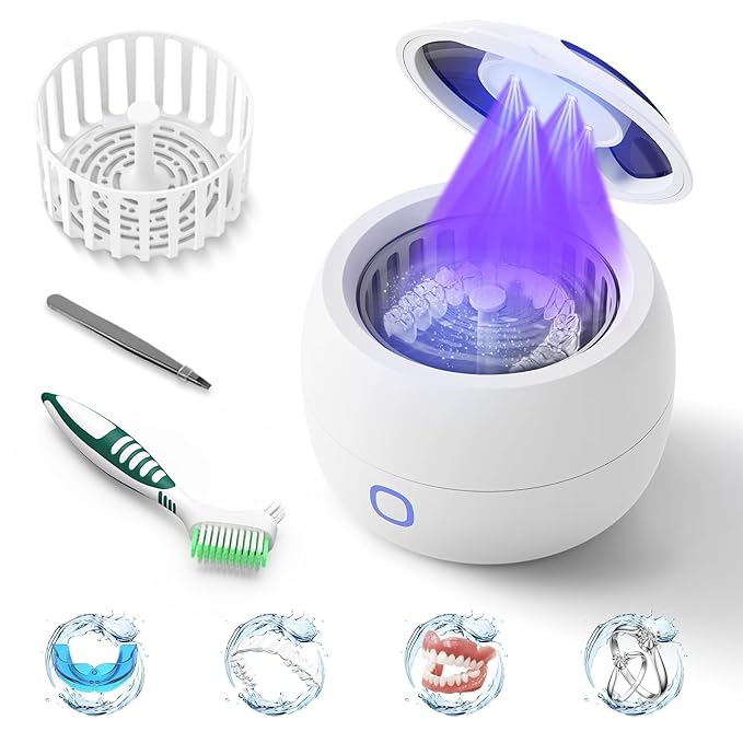 2025 Ultrasonic Retainer Cleaner Machine – 45kHz Retainer Cleaner for Night Guards, Mouth Guards, Dentures – 24W Dental Ultrasonic Cleaner with 4 Modes, 200ML – Great Gift for Braces Users