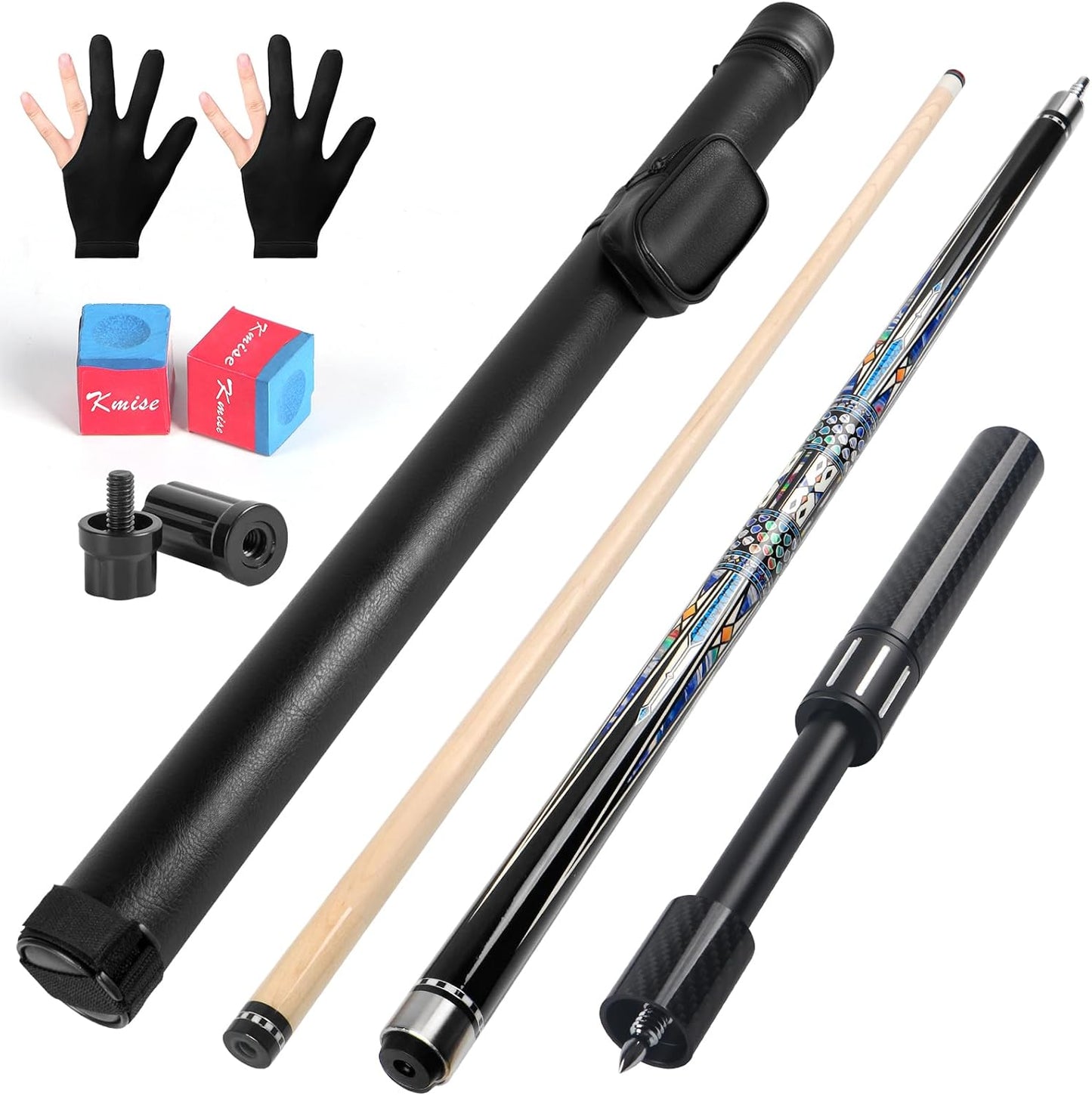 Kmise Professional Pool Cue Stick - 19 20 21oz Canadian Maple Cue Sticks, Low Deflection Shaft with Telescopic Carbon Fiber Extension, Pool Sticks for Aults, Billiard Cue Sticks with Leather Cue Case