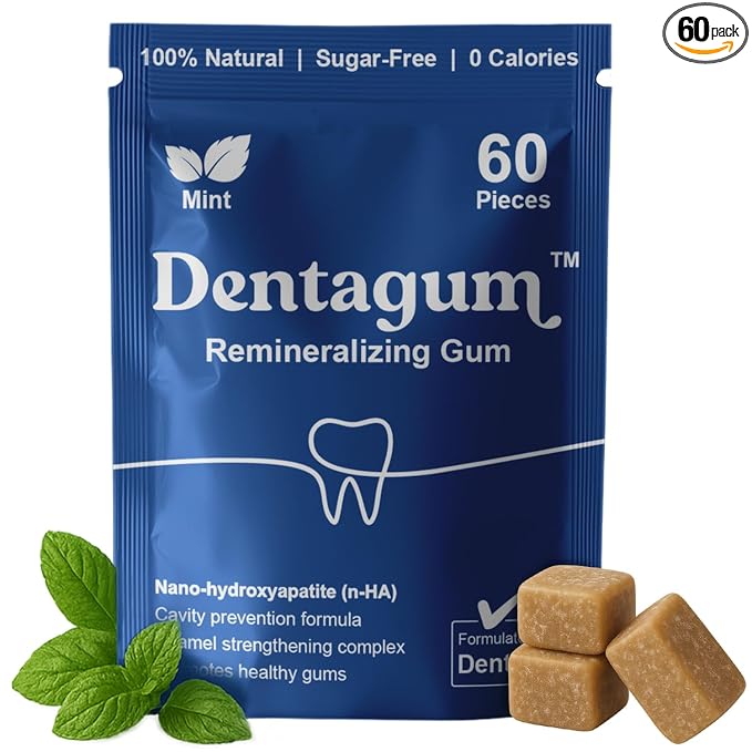 Dentagum Remineralizing Gum with Nano-Hydroxyapatite & Xylitol – SugarFree Chewing Gum for Enamel Repair, Cavity Protection & Receding Gums – 60 Pieces