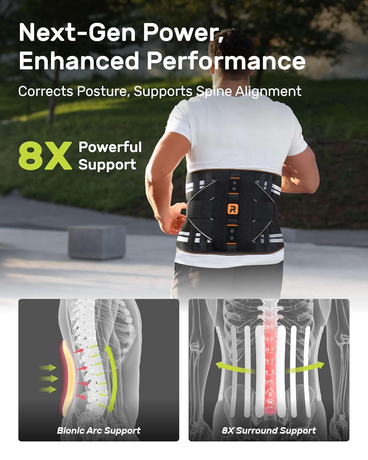 Lower Back Support, Lumbar Support for Long-lasting Support, Soft Mesh Fabric and Innovative 8 Stays All-round Support, Back Support With Lumbar Support Pad for Comprehensive Coverage, Orange Size L (Waist: 39.4"-45.3")