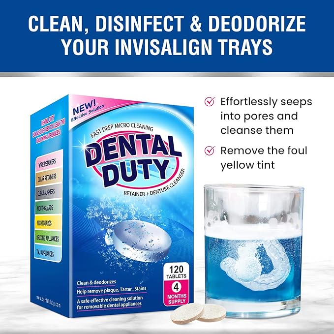 60 units Retainer Cleaner and Denture Cleaning Tablets - Mouthguard Cleaner and Denture Cleaner Tablets Remove Plaque, Odors and Stains from Aligners, Night Guard and Removable Dental Appliances